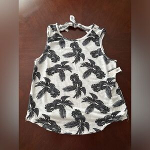 Old Navy White Linen Blend Palm Print Open Back Tank Top